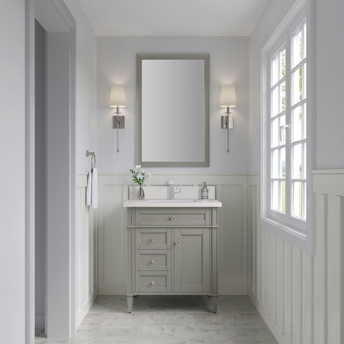 James Martin Brittany 30" Single Bathroom Vanity in Urban Gray, shown in a bathroom setting