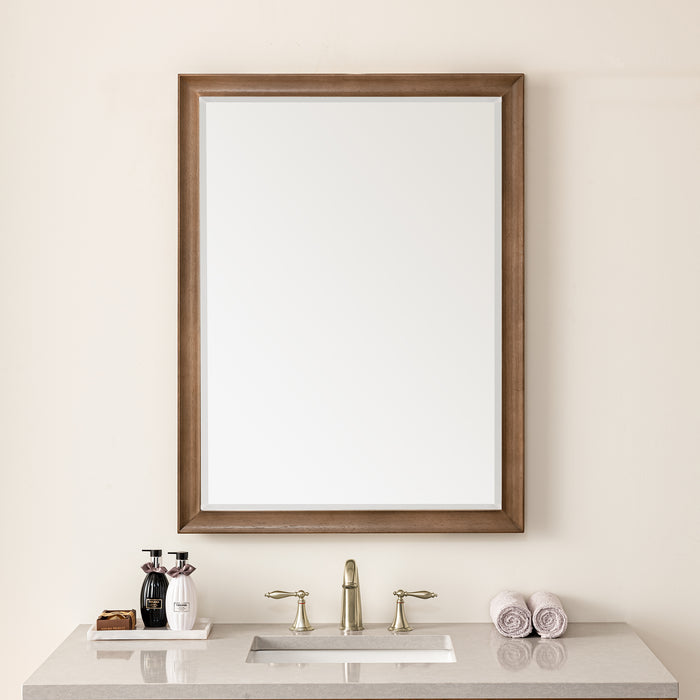 James Martin Glenbrooke 30" Mirror in Whitewashed Walnut, shown in a bathroom setting