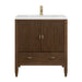 Myrrin 30" Single Vanity, Mid-Century Walnut w/ Single Hole 3 CM White Zeus Silestone Top and Matching Backsplash