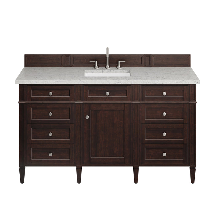 Brittany 60" Single Vanity, Burnished Mahogany w/ 3 CM Carrara Marble Top