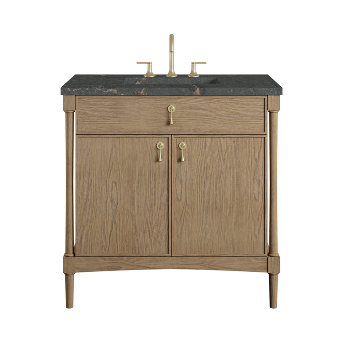 Kinnsden 36" Single Vanity, Weathered Oak w/ 3 CM Parisien Bleu Silestone Top