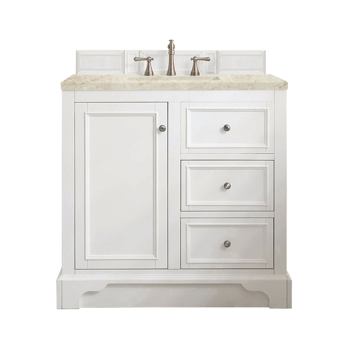 De Soto 36" Single Vanity, Bright White, w/ 3 CM Tajnar Eclos Top