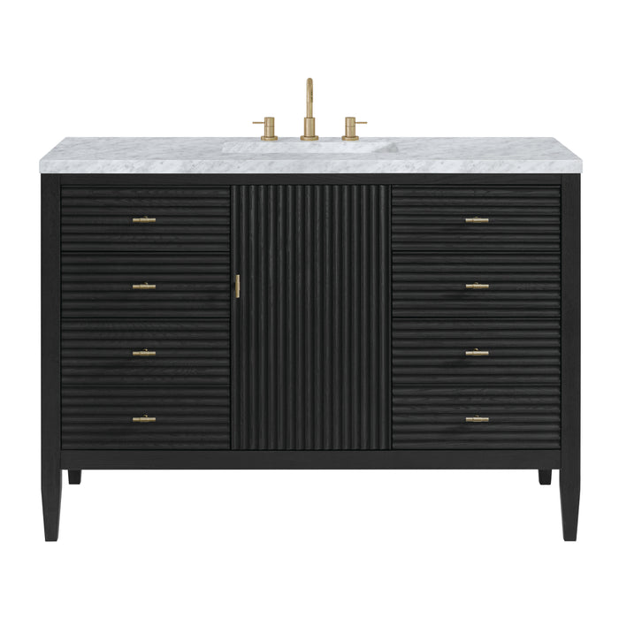 Myrrin 48" Single Vanity, Bright White w/ 3 CM Ethereal Noctis Silestone Top w/FreePower Wireless Charger