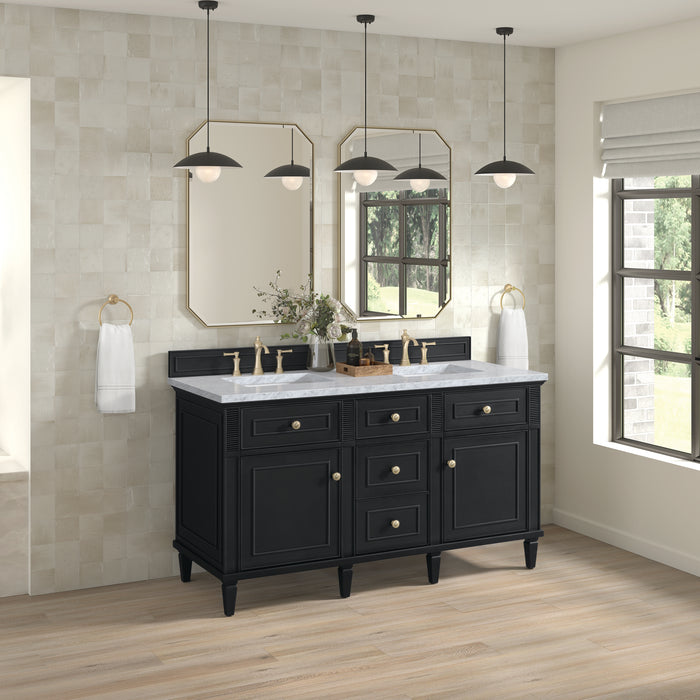 Lorelai 60" Double Vanity, Mid-Century Walnut w/ 3 CM Eternal Jasmine Pearl Silestone Top w/FreePower Wireless Charger