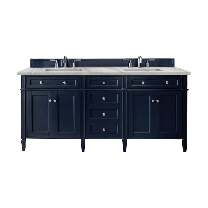Brittany 72" Double Vanity, Victory Bleu w/ Single Hole 3 CM White Zeus Silestone Top & Backsplash