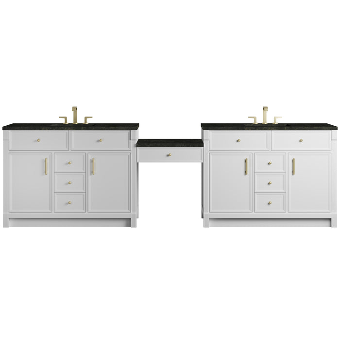 Bellshire 120" Dual Vanity Set with 24" Make-Up Counter, Bright White w/3 cm Phantome Eclos Top