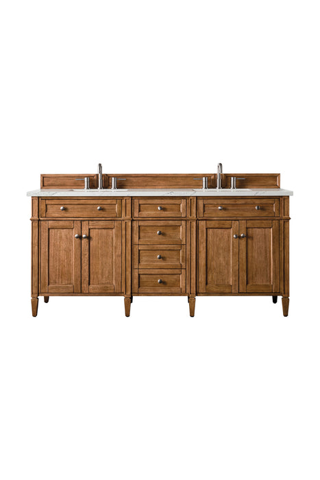 Brittany 72" Double Vanity, Saddle Brown w/ Single Hole 3 CM White Zeus Silestone Top & Backsplash