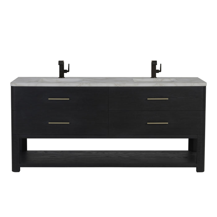 Lucian 72" Double Vanity, Carbon Oak w/ 3 CM Victorian Silver Silestone Top