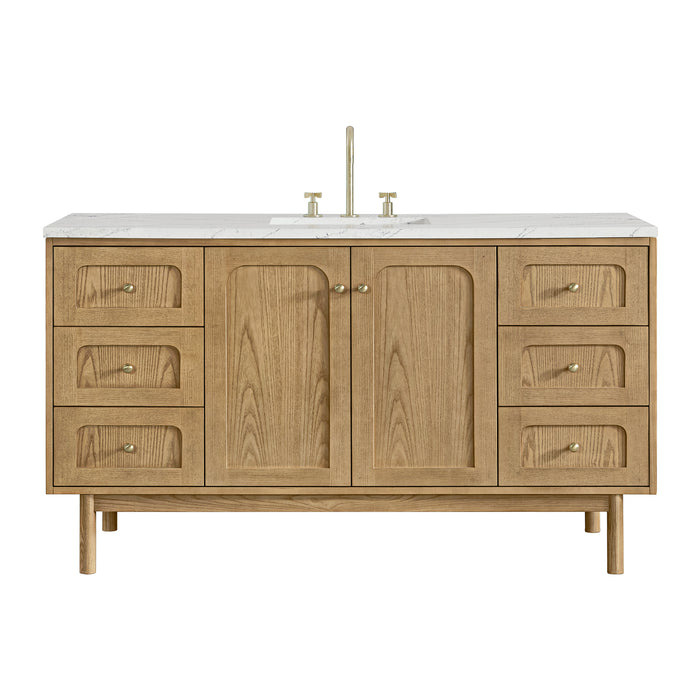 Laurent 60" Single Vanity, Honey Oak w/ 3 CM Victorian Silver Silestone Top w/FreePower Wireless Charger