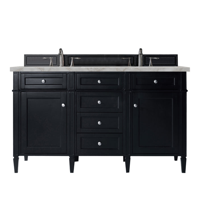 Brittany 60" Double Vanity, Black Onyx, w/ 3 CM Siberian Silestone Top w/FreePower Wireless Charger
