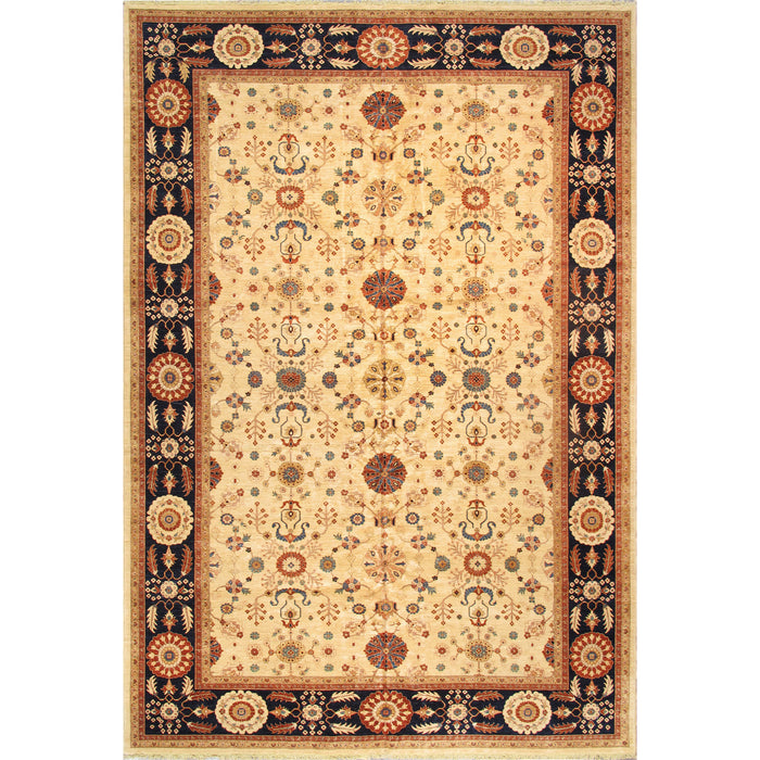 Pasargad Home Melody Collection Hand-Knotted Lamb's Wool Area Rug- 12' 0" X 17' 8", Ivory/Navy P-42 12X18