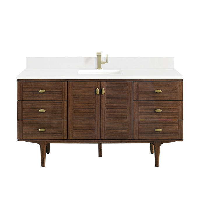 Amberly 60" Single Vanity, Mid-Century Walnut, w/ 3 CM Siberian Silestone Top w/FreePower Wireless Charger
