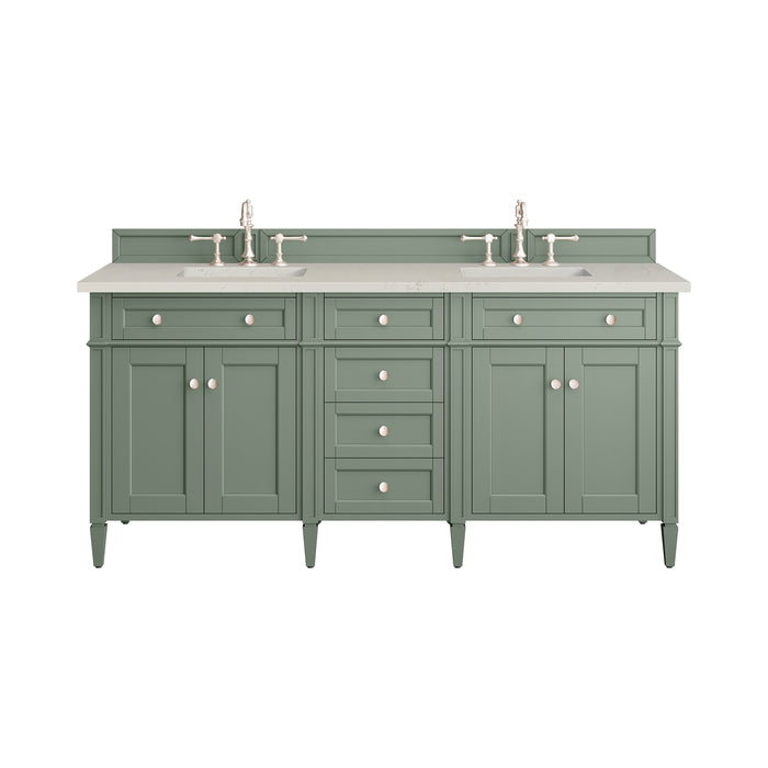 Brittany 72" Double Vanity, Saddle Brown w/ 3 CM Victorian Silver Silestone Top w/FreePower Wireless Charger
