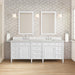 James Martin Brittany 84" Double Bathroom Vanity in Bright White, shown in a bathroom setting