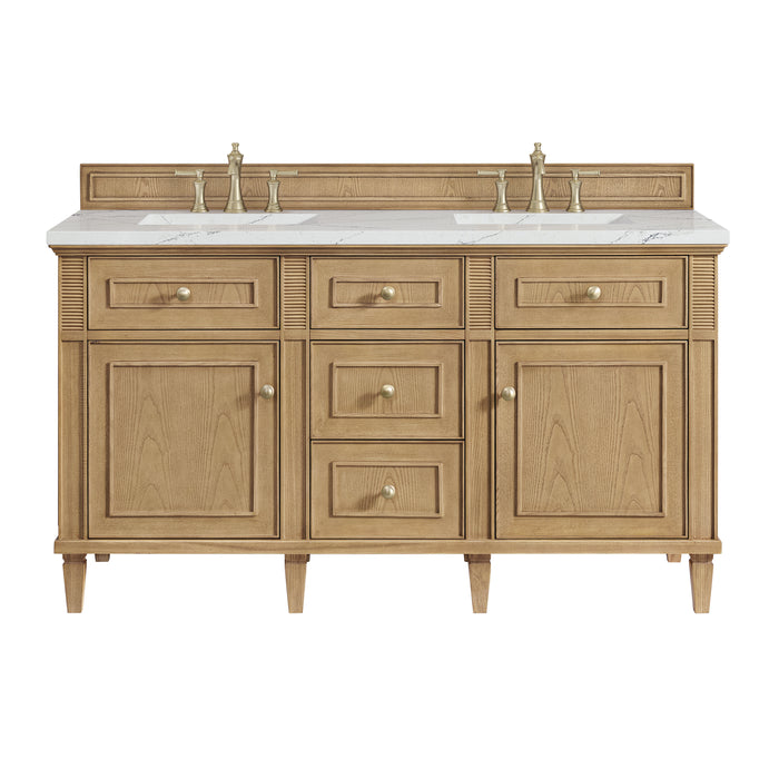Lorelai 60" Double Vanity, Bright White w/ 3 CM Victorian Silver Silestone Top