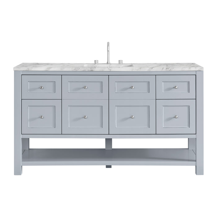 Breckenridge 60" Single Vanity, Smokey Celadon, w/ Single Hole 3 CM White Zeus Quartz Top & Backsplash
