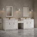 Bellshire 120" Dual Vanity Set with 24" Make-Up Counter, Honey Oak w/3 cm Siberian Silestone Top