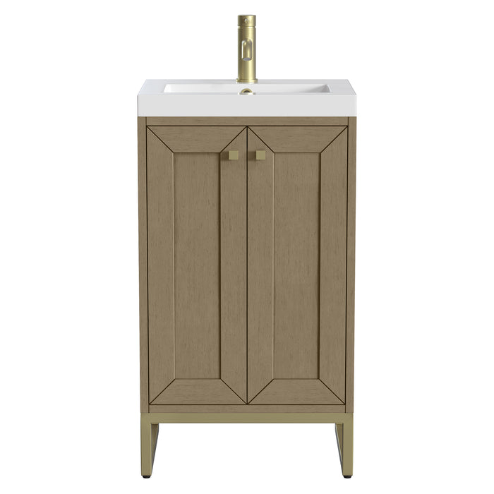 Chianti 20" Single Vanity, Walnut Whisper, Champagne Brass, w/ White Glossy Composite Stone Top