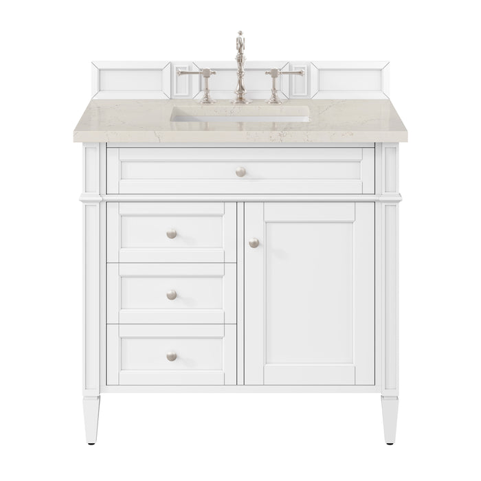 Brittany 36" Single Vanity in Bright White, w/ 3 CM Siberian Silestone Top