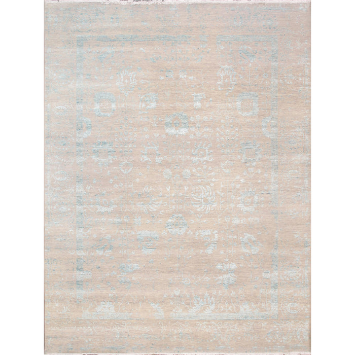 Pasargad Home Transitional Collection Hand Knotted Bsilk & Wool Area Rug, 9' 0" X 11'10", Silver/Aqua vase-4423 9x12