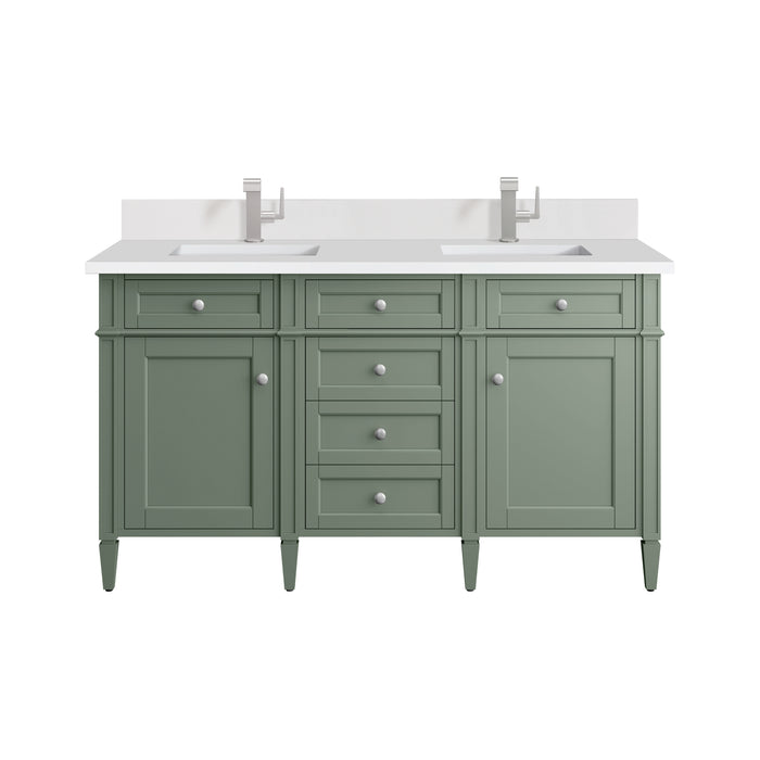 Brittany 60" Double Vanity, Saddle Brown w/ 3 CM Eternal Jasmine Pearl Silestone Top w/FreePower Wireless Charger