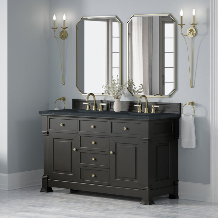 Brookfield 60" Double Vanity, Pecan w/ 3 CM Lime Delight Silestone  Top