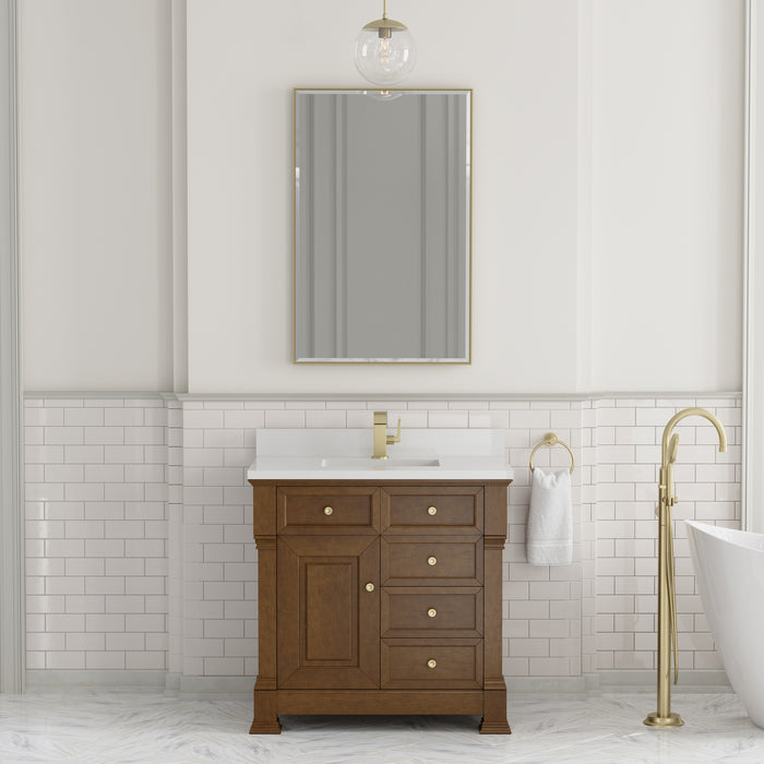 James Martin Brookfield 36" Single Bathroom Vanity in Honey Oak, shown in a bathroom setting