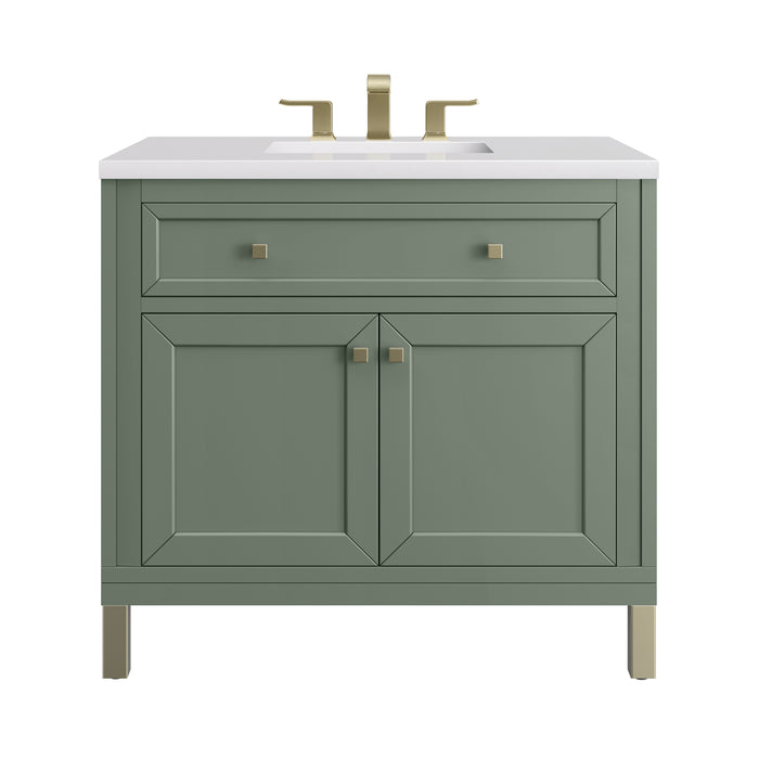 Chicago 36" Single Vanity, Smokey Celadon, w/ 3 CM White Zeus Silestone® Top