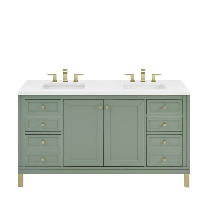 Chicago 60" Double Vanity, Smokey Celadon, w/ 3 CM Carrara Marble Top