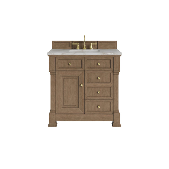 Brookfield 36" Single Vanity, Pecan w/ 3 CM Victorian Silver Silestone  Top