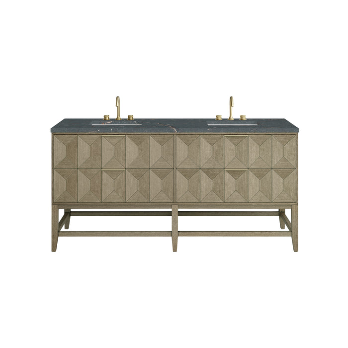 Emmeline 72" Double Vanity, Pebble Oak w/ 3 CM Parisien Bleu Top
