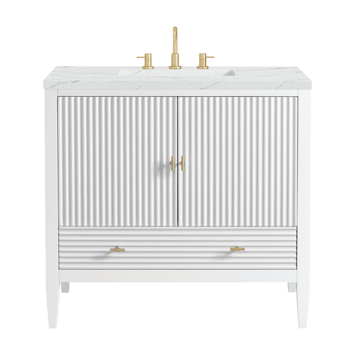 Myrrin 36" Vanity, Bright White w/ 3 CM Ethereal Noctis Silestone Top