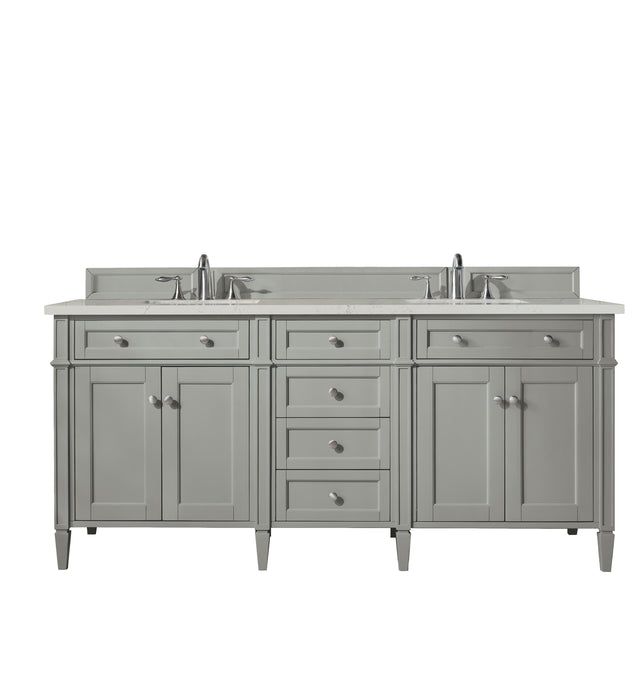 Brittany 72" Double Vanity, Smokey Celadon w/ 3 CM Victorian Silver Top w/FreePower Wireless Charger