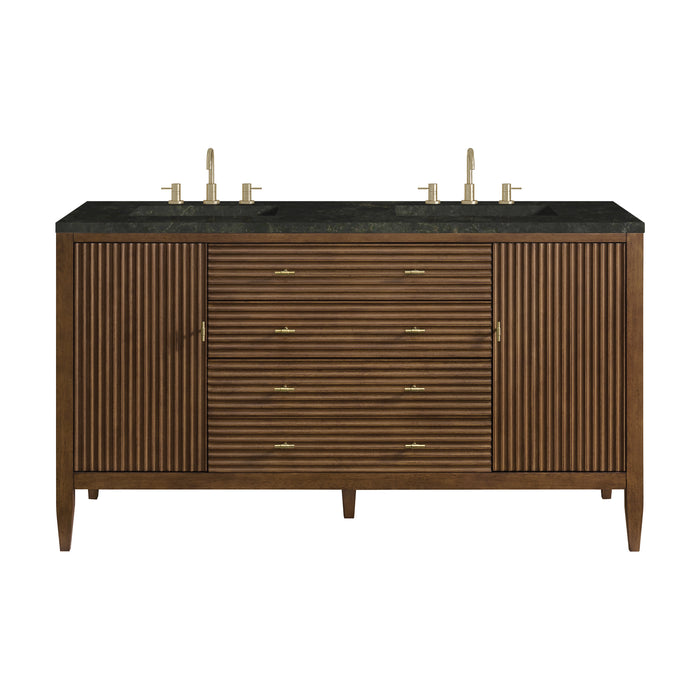 Myrrin 60" Double Vanity, Carbon Oak, w/ 3 CM Siberian Silestone Top w/FreePower Wireless Charger