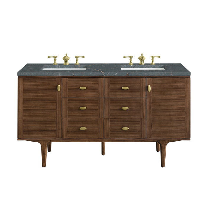 Amberly 60" Double Vanity, Mid-Century Walnut w/ 3 CM Parisien Bleu Top