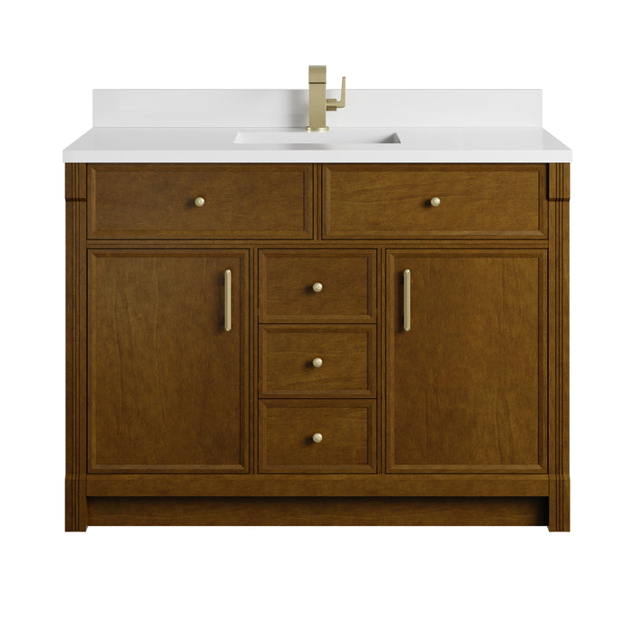 Bellshire 48" Single Vanity, Bright White w/ 3 CM Ethereal Noctis Silestone Top w/FreePower Wireless Charger