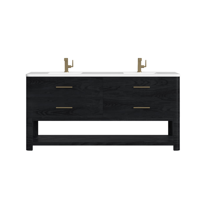 Lucian 72" Double Vanity, Carbon Oak w/ 3 CM White Zeus Silestone Top