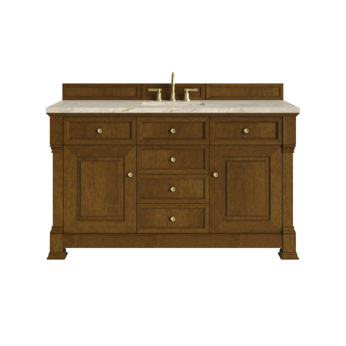 Brookfield 60" Single Vanity, Honey Oak w/3 CM Eternal Jasmine Pearl Silestone Top