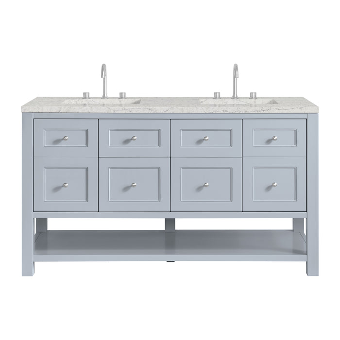 Breckenridge 60" Double Vanity, Smokey Celadon, w/ 3 CM Carrara Marble Top