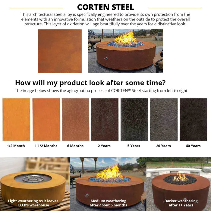 The Outdoor Plus 60" Round Unity 24" Tall Fire Pit Corten Steel | Match Lit