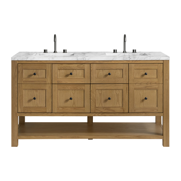 Breckenridge 60" Double Vanity, Bright White, w/ 3 CM Ethereal Noctis Quartz Top w/FreePower Wireless Charger
