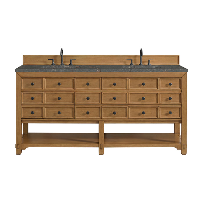Malibu 72" Double Vanity, Amber Birch w/ 3 CM Parisien Bleu Top