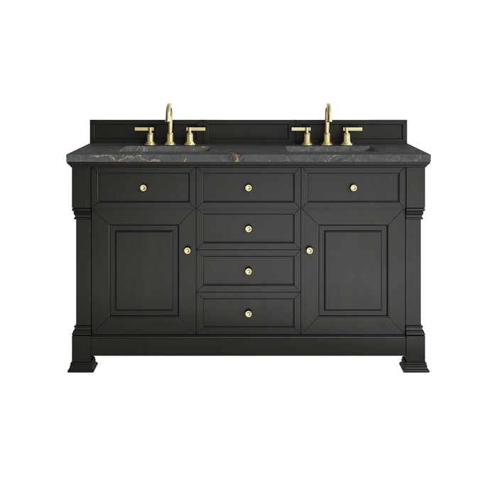 Brookfield 60" Double Vanity, Black Onyx w/ 3 CM Parisien Bleu Silestone Top