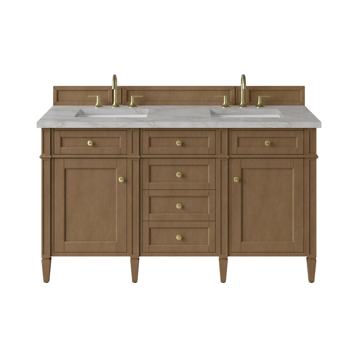 Brittany 60" Double Vanity in Bright White, w/ 3 CM Siberian Silestone Top w/FreePower Wireless Charger