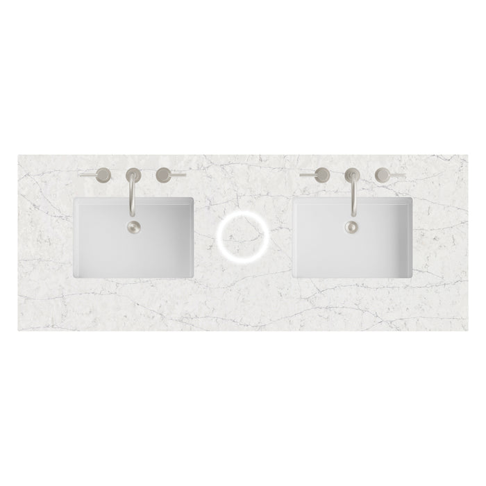60" Double Top, 3 CM Eternal Jasmine Pearl Silestone w/ Sink & FreePower Wireless Charger