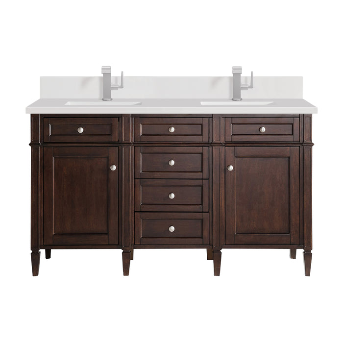 Brittany 60" Double Vanity, Black Onyx, w/ 3 CM Tajnar Eclos Top w/FreePower Wireless Charger
