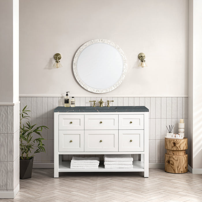 Breckenridge 48" Single Vanity, Serenity Blue, w/ 3 CM Victorian Silver Quartz Top w/FreePower Wireless Charger