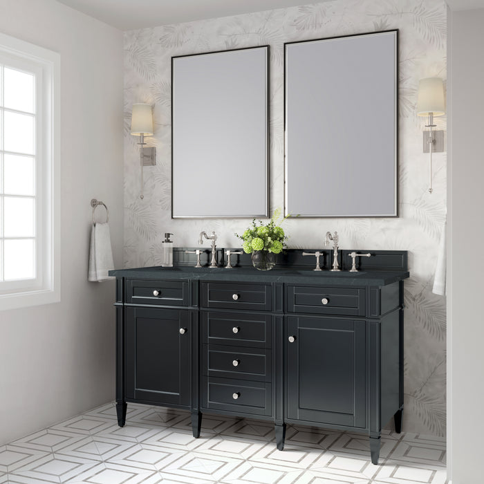 Brittany 60" Double Vanity, Pecan w/ 3 CM Charcoal Soapstone Silestone Top