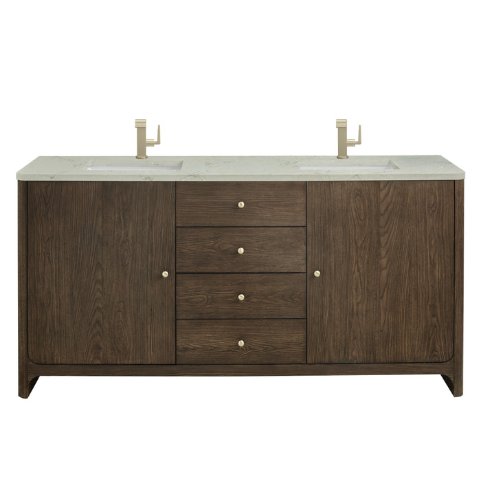 Gracyn 72" Double Vanity, Coastal Driftwood, w/ 3 CM Victorian Silver Quartz Widespread Top