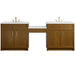 Bellshire 96" Dual Vanity Set with 24" Make-Up Counter, Honey Oak w/3 cm White Zeus Silestone Top